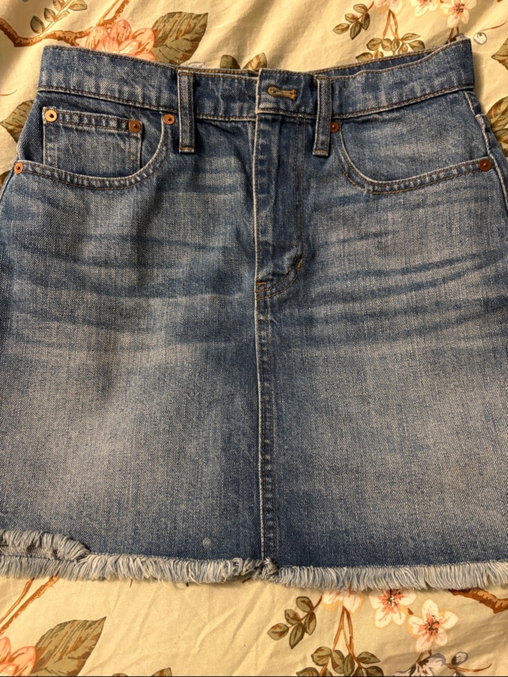 Madewell Light Blue Denim Mini Skirt with Frayed Hem